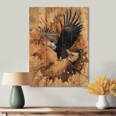Eagle Head On A Wood Slide II - Eagle Animal Wood Wall Art - On Natural Pine Wood