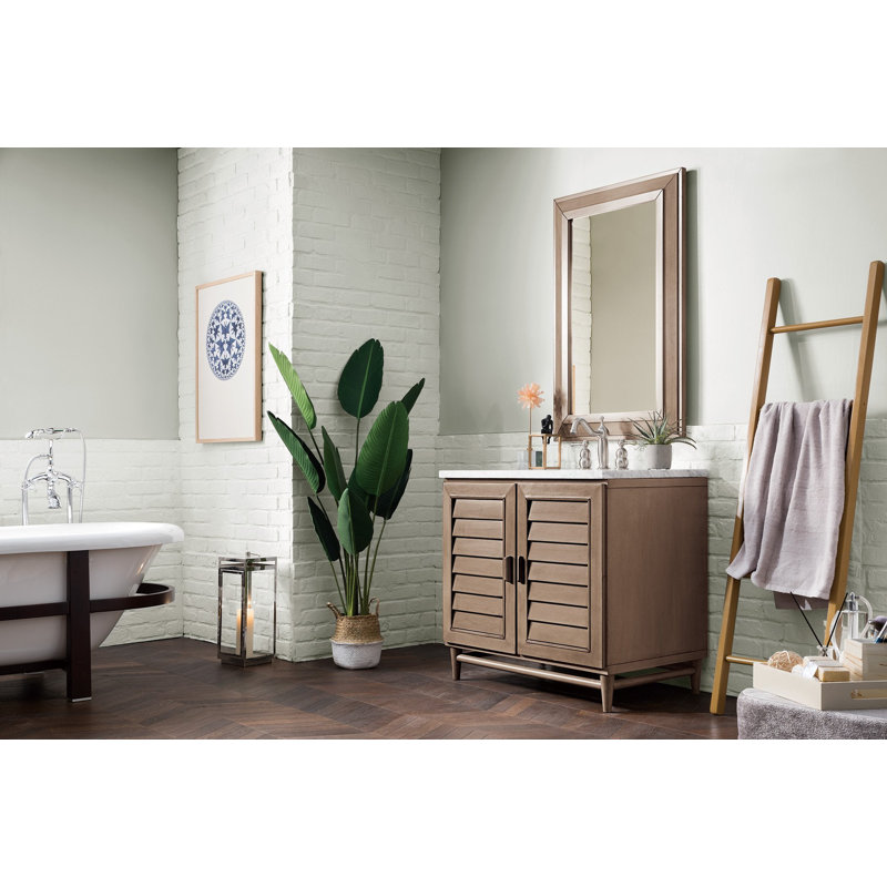 Portland 36'' W Single Vanity, Whitewashed Walnut, White Zeus, 8" Widespread