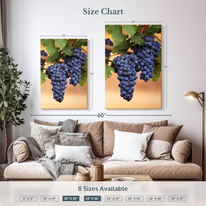 Yarlin raisins sur la vigne, H 36 po x l 24 po