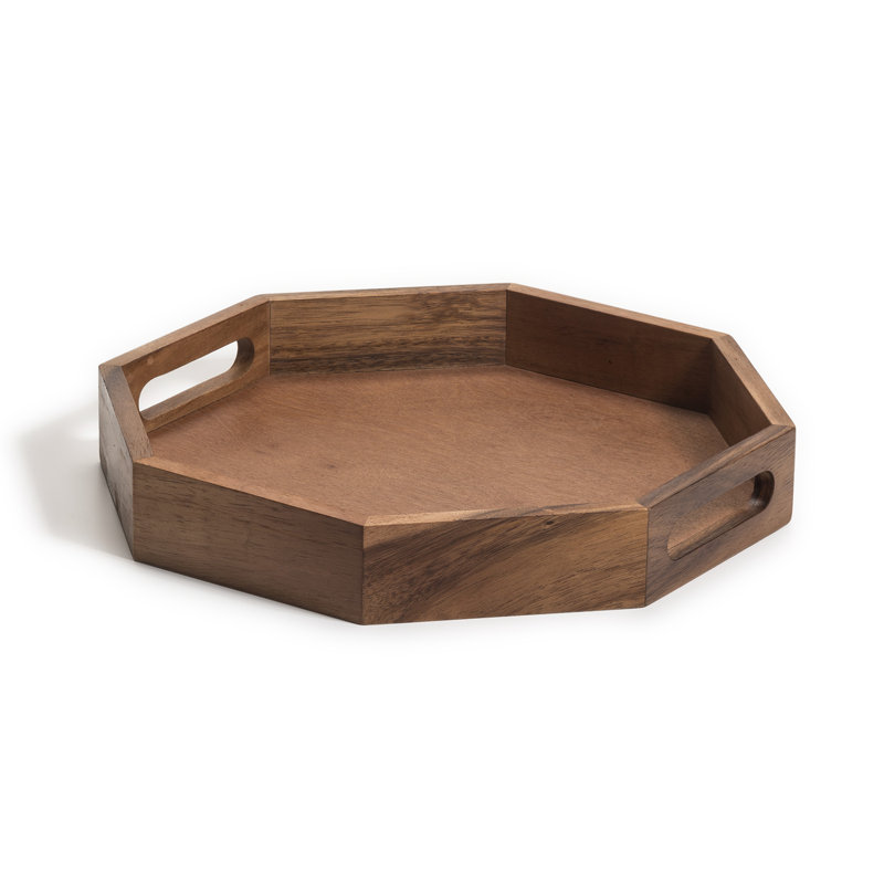 Plateau de service octogonal en bois d'acacia, L 13 po x P 13 po x P 5,5 po