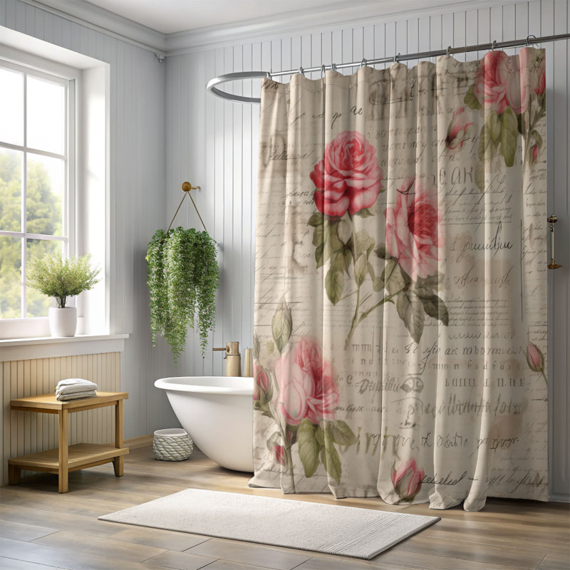 Blooming Alphabets - Rideau de douche standard 1 pièce, H 74 po x l 71 po