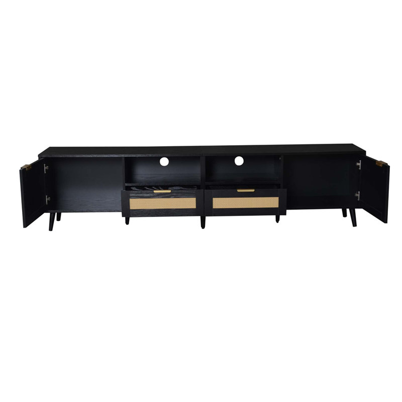 Meuble télé en rotin pour téléviseur de 85 po ou moins, console de campagne moderne, Black
