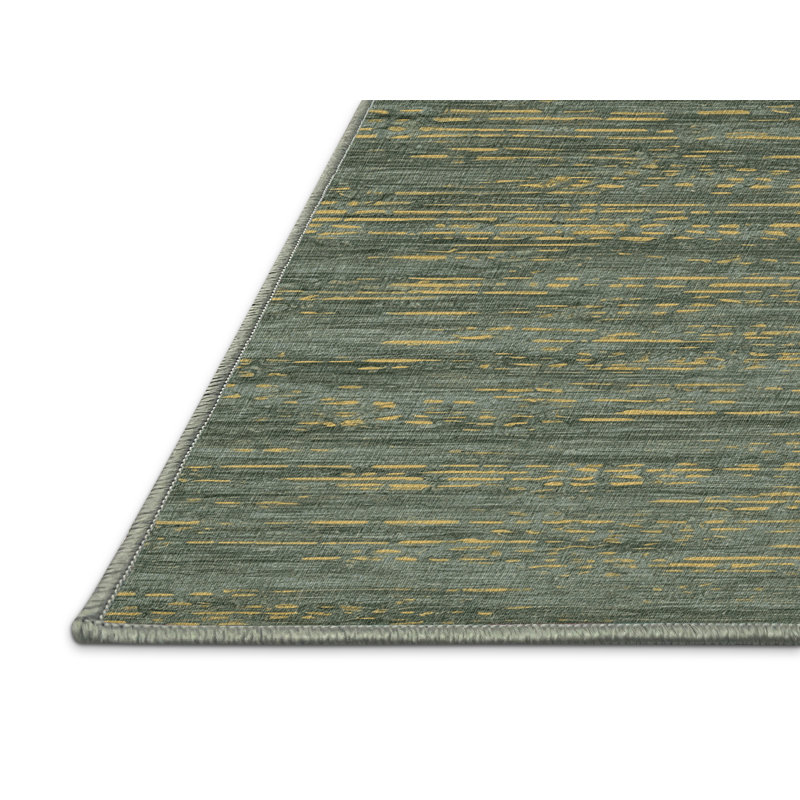 Tapis abstrait vert lavable à la machine, Rectangulaire 2 pi x 3 pi