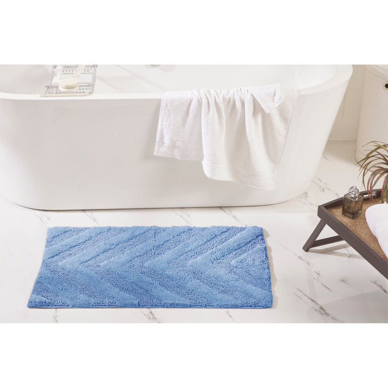 Tapis pour salle de bain touffeté à 100% coton Branston 1990 GSM avec envers antidérapant, certifié OEKO-TEX, lavable à la machine, motif de chevrons luxueux, tapis de salle de bain ultra doux et absorbant, rectangle 21 po x 34 po, bleu foncé