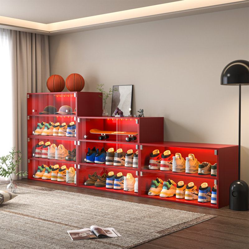 Boîte à chaussures à DEL rouge avec trois portes vitrées, Rouge