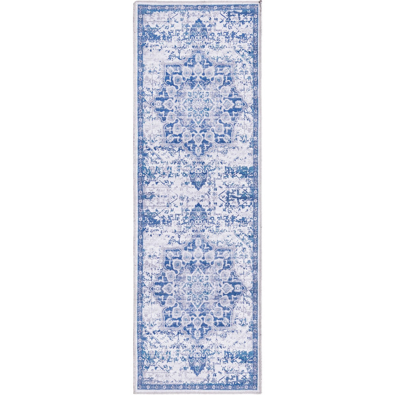Matsumura Oriental Gray/Blue Area Rug, Runner 2' x 6'1"