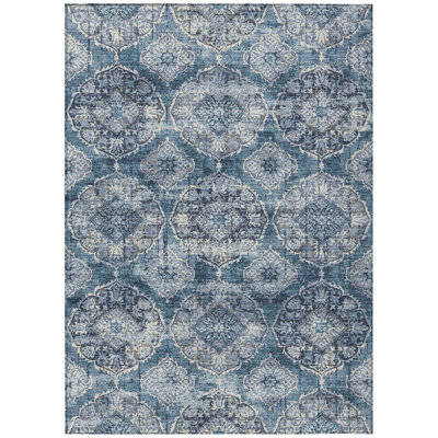 Machine Washable Indoor/Outdoor Husby ACN2196 Panel Rug