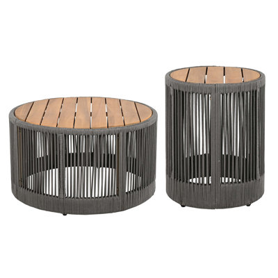 Rustic Industrial Table Set,Coffee Table & Side Table with Woven Rope Design, Modern Functionality Stylish Table Set for Living Room and Home Decor