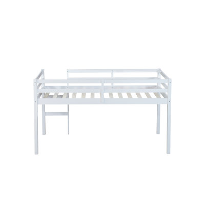 Low Loft Bed Frame, Bed Platform With Safety Guardrails And Ladder, Solid Wood Bed, No Box Spring Needed, Twin And Full