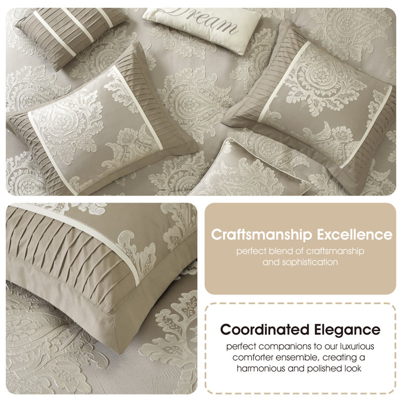 Beige Jacquard Damask California King Comforter Set