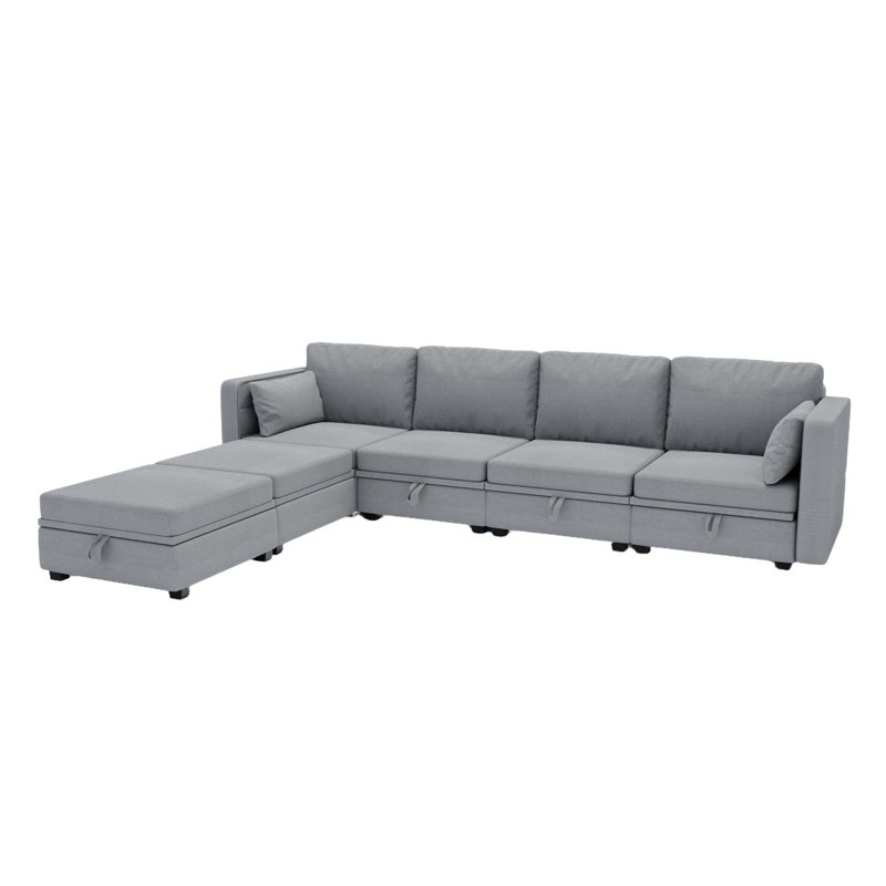 Wide Reversible Modular Sofa & Chaise with Ottoman, Gray Linen