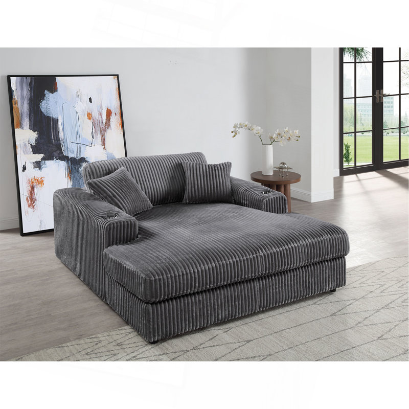 Chaise en velours côtelé gris Hilde avec 2 coussins