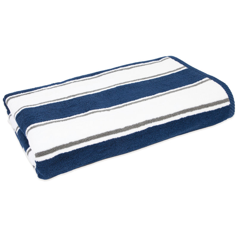 Aston & Arden Pinstriped 100% Cotton Beach Towel 35x70, Navy/Grey