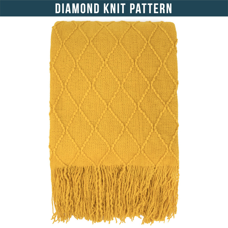 Mustard Yellow Knitted Fleece Reversible Throw Blanket