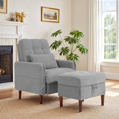 Upholstered Armchair with Footstool