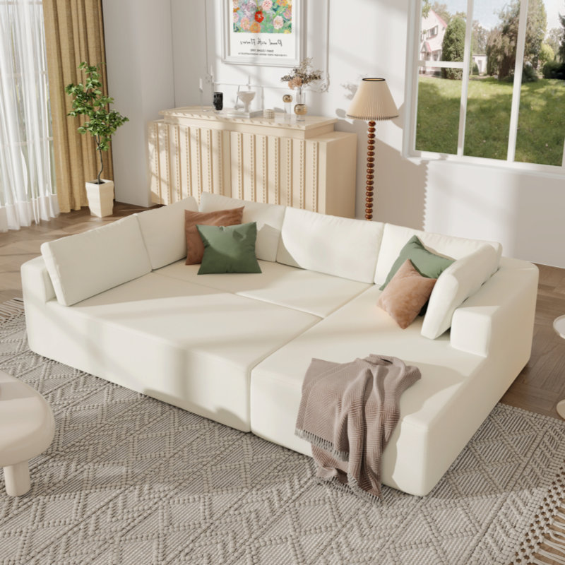 Grand canapé modulaire Nivedh Modern, Beige, Mélange de polyester