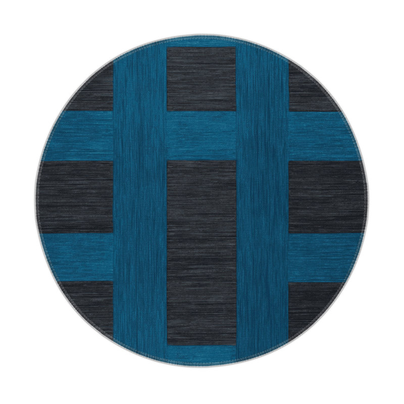Tapis intérieur / extérieur noir à carreaux, Rond 5 pi