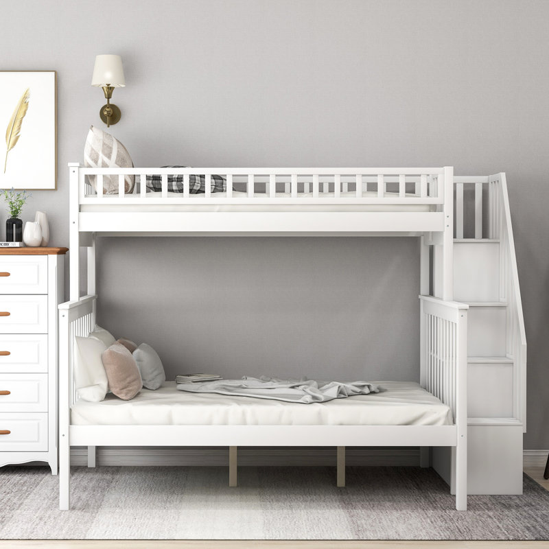 Dossena Standard Bunk Bed with Shelves, White, Twin over Full