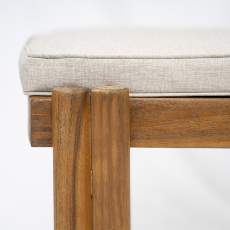 Krystof Outdoor Armless Acacia Wood Dining Chairs With Curved Backrests & Cushions