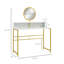 Bureau de maquillage de coiffeuse moderne avec miroir, coiffeuse avec rangement ouvert, finition en faux marbre et structure en acier pour la chambre à coucher