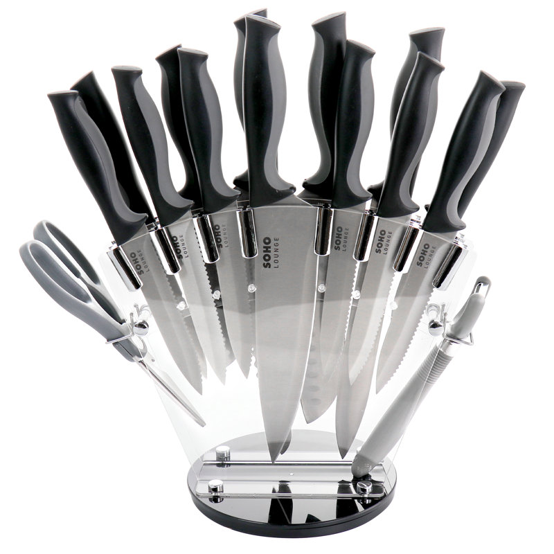 Gibson Soho Lounge 16-Piece Stainless Steel Knife Set with Black Acrylic Stand