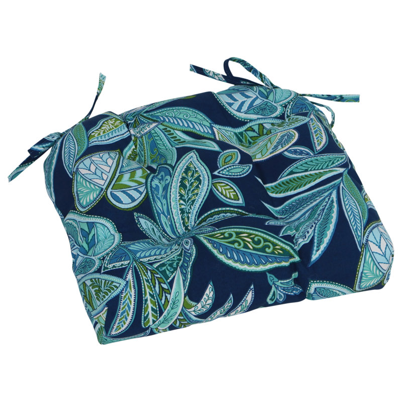 16-Inch Rounded Back Outdoor Tufted Chair Cushions (Set Of 2), Blue/Crestwood Marine Floral