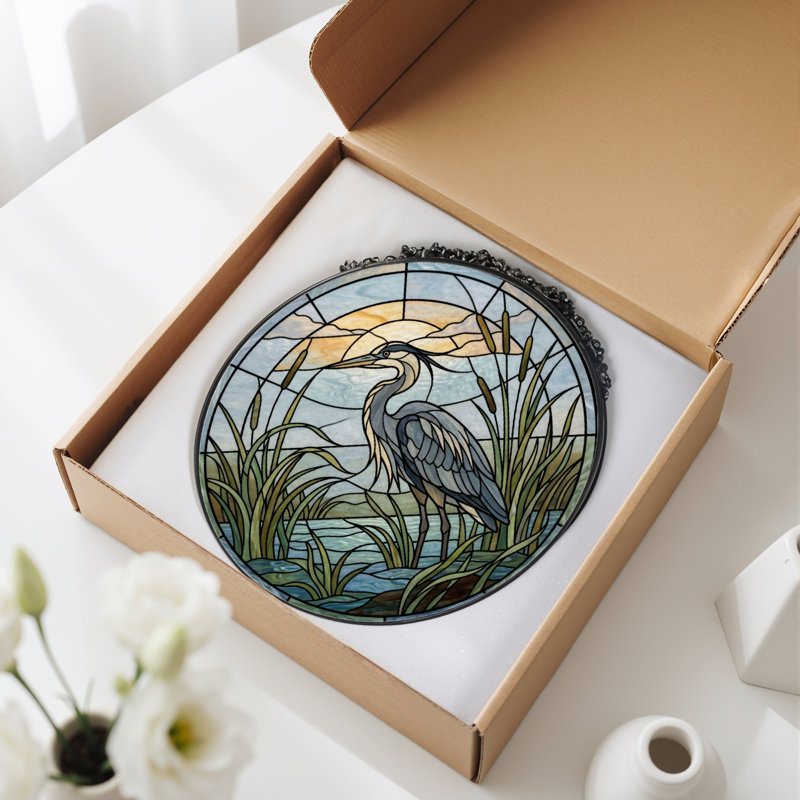 Panneau de vitrail Heron Marsh - 7,8 H, H 7,8 po