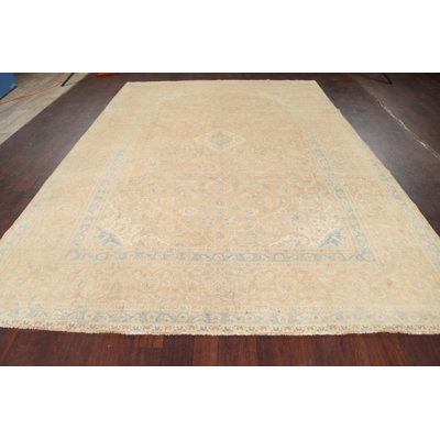Tapis beige en laine noué à la main de conception unique 8 pi x 11 pi 4 po des années 1970 8 pi x 11 pi 4 po