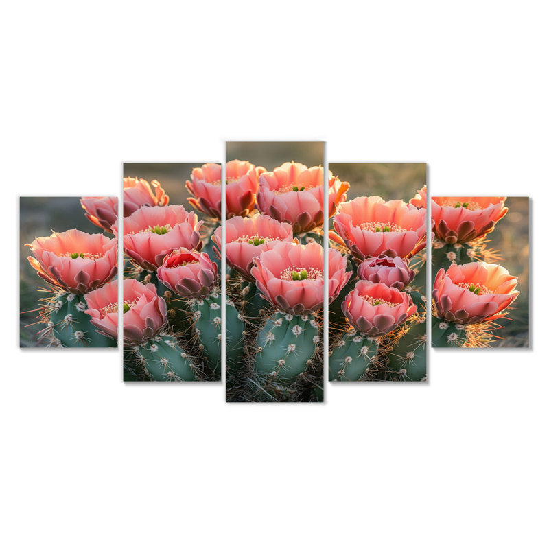 Cactus en pleine floraison à l'aube I - Art mural floral cactus - ensemble d'art mural traditionnel