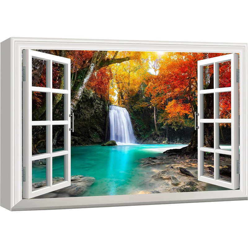 Landscape Orange Fall Waterfall Nature Wilderness On Canvas Print, H 12 po x l 18 po x P 1,5 po