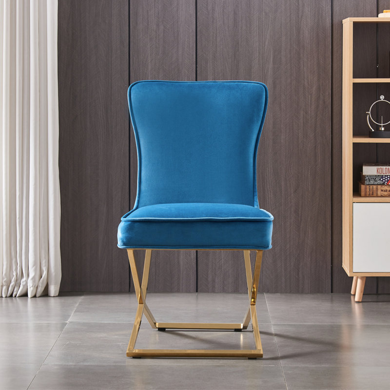 Yulin Modern Velvet Dining Chair - Ergonomic Velvet Upholstered Back with Golden Stainless Steel Frame - Side Chair for Kitchen Living Room Dining Room - Single