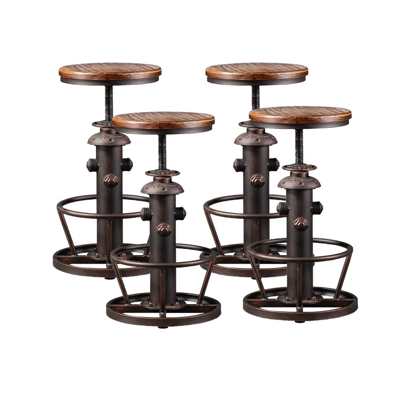 Set Of 4 Antique Industrial Round Bottom Adjustable Height Cafe Coffee Retro Vintage Stylish Water Pipe Design Pub Kitchen Bar Stool