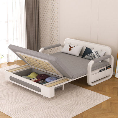 50.3" Sofa Bed With Storage Base And Side Pockets, Detachable Washable Seat Cushions
