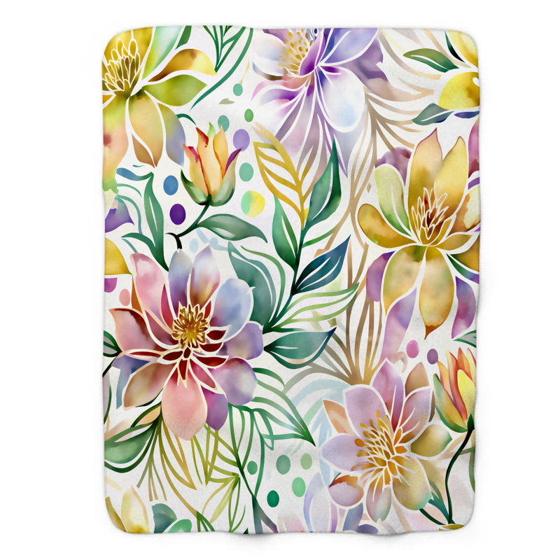 Ensemble de fleurs de luxe - jeté en sherpa de qualité supérieure 1 pièce, L 50 po x L 60 po