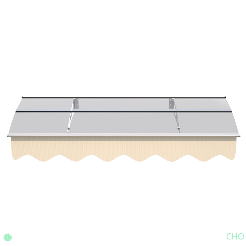 Door Window Awning Canopy W59"Xd34" Made Of 0.137Inch /3.5Mm Thick Virtually Crystal Solid Polycarbonate Sheet With Polyester Valance For Wooden House.