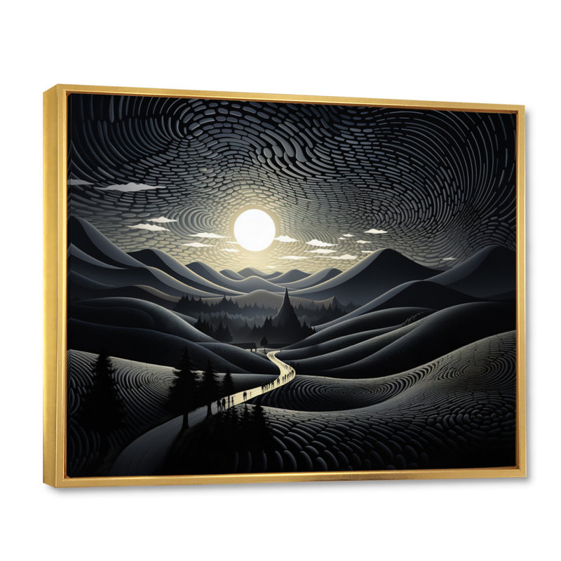 Monochromes route par le pays II, reproduction d'art sur toile, H 30 po x l 40 po x P 1,5 po, Cadre flottant doré