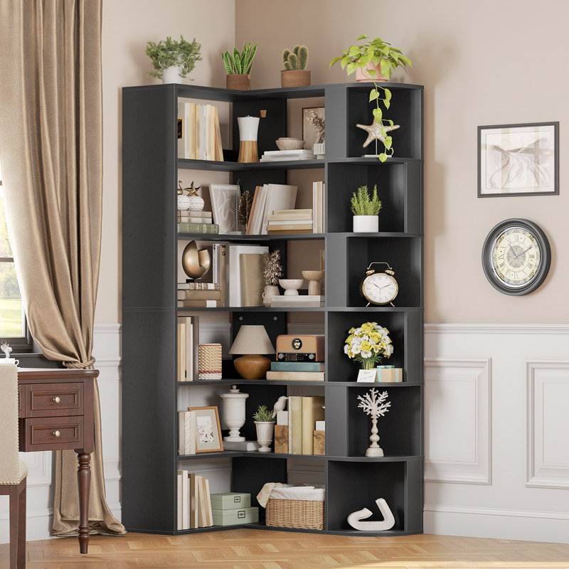 Bibliothèque de coin 72 "H 72" avec cloisons, grand support de rangement à 6 niveaux pour salon, bureau à domicile