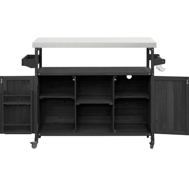 Modular Outdoor Kitchen - Adjustable Shelves & Gas Line Exit Hole Classic Cabinet With 201 Stainless Steel Surface, Black
