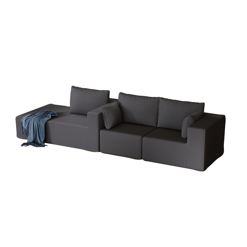 108.3" Sectional Foam Couch, Dark Gray Corduroy