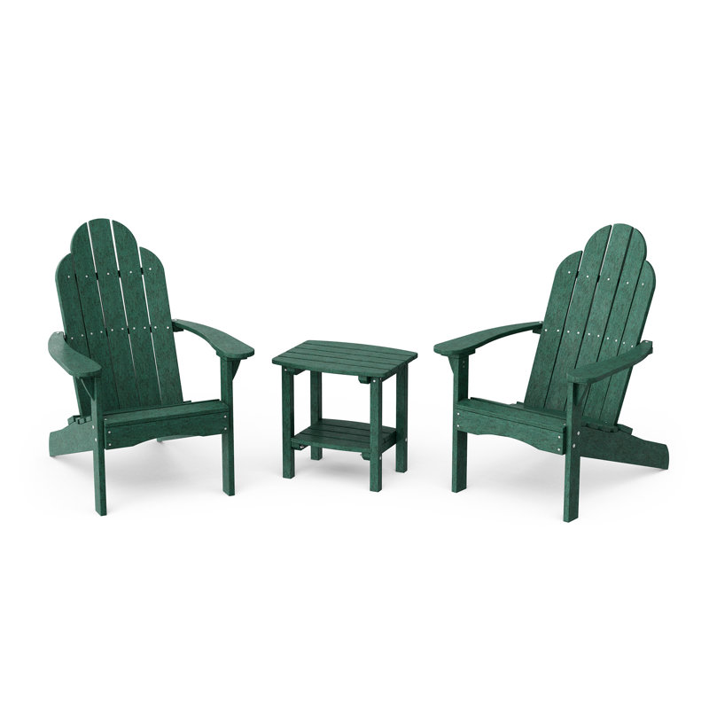 Classic 3-Piece Adirondack Set with Side Table, Turf Green