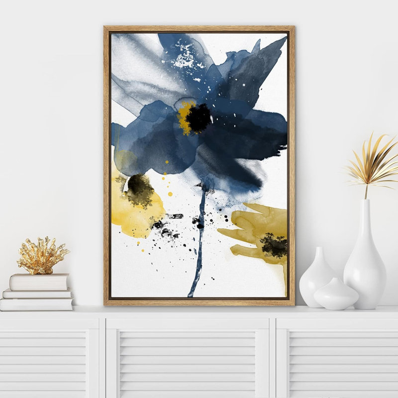 Fleur bleue encadrée sur toile, H 36 po x l 24 po x P 1,5 po