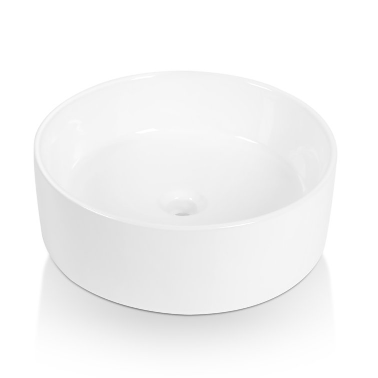 Sinber 18" x 18" x 6.3" White Round Ceramic Countertop Bathroom Vanity Vessel Sink