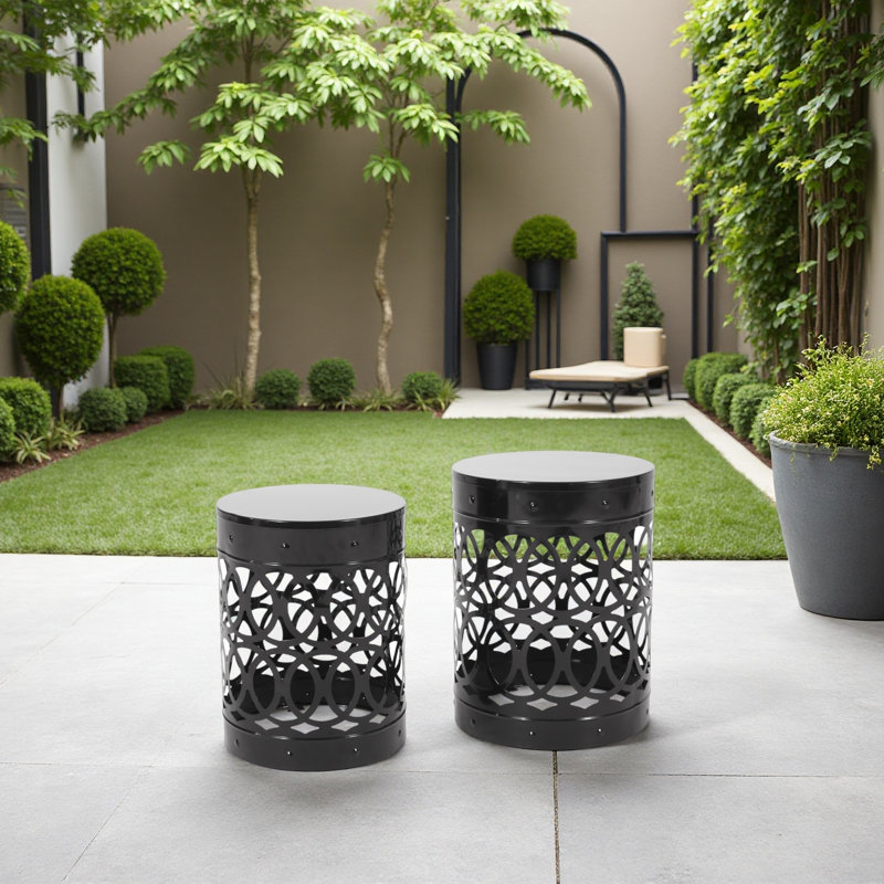 Outdoor Metal S/2 End Table, Black