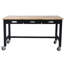 Banc de travail 60 po, banc de travail avec rangement de tiroir, table de travail en bois de bambou robuste avec roulettes pour le bureau à domicile