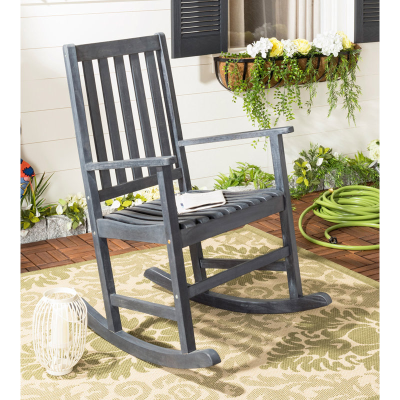 Chaise berçante d'extérieur en bois massif, Gris ardoise foncé
