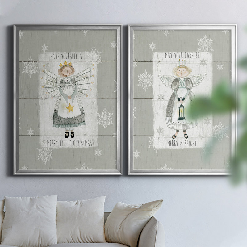 «Merry Little Christmas», ensemble de 2 reproductions d'art, H 18,5 po x l 49 po x P 1,5 po, Toile encadrée argentée