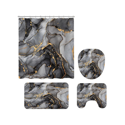 4-Piece Set Blue Hydrangea Home Sweet Home Bathroom Shower Curtain Sets
