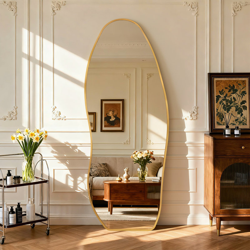 Aluminium Asymmetrical Mirror, Gold, 160 cm H x 60 cm W