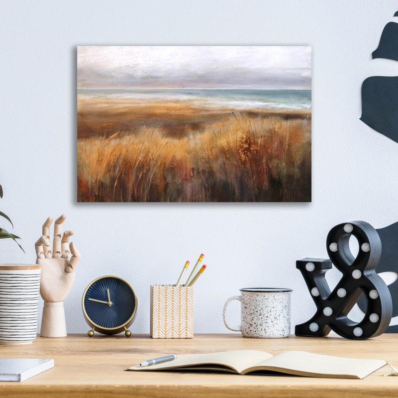 Art mural en verre épique «Coastal Grasses» par Karen Hale, 16 po x 12 po