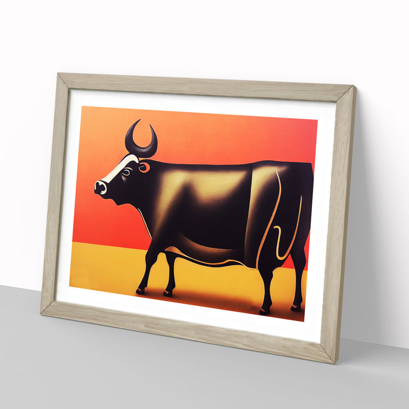 Dashing Cow - Framed Print, 25cm H x 34cm W x 2cm D, Oak